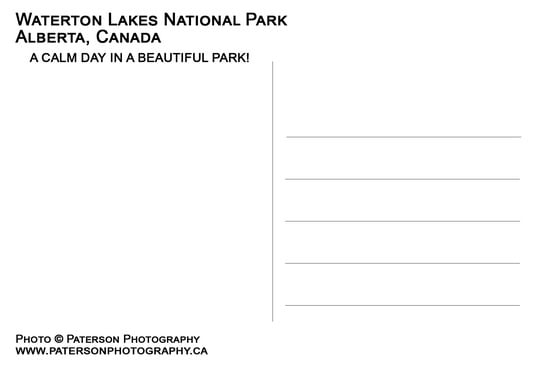 Waterton Lakes National Park Postcard Back