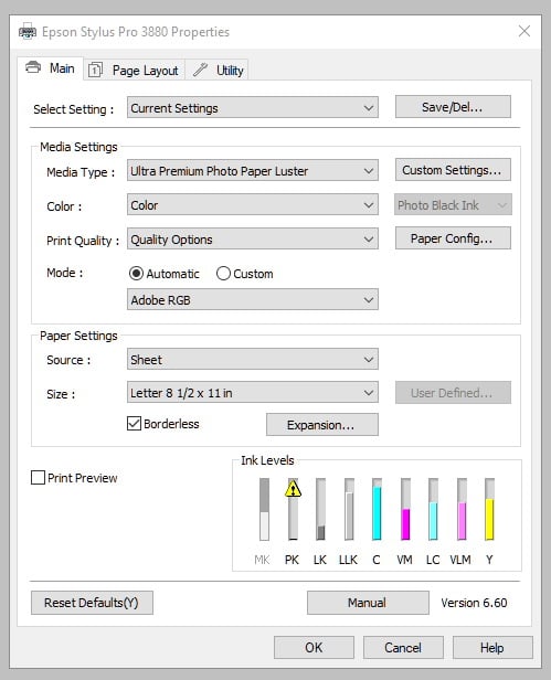 Epson 3880 Printer Print Screen